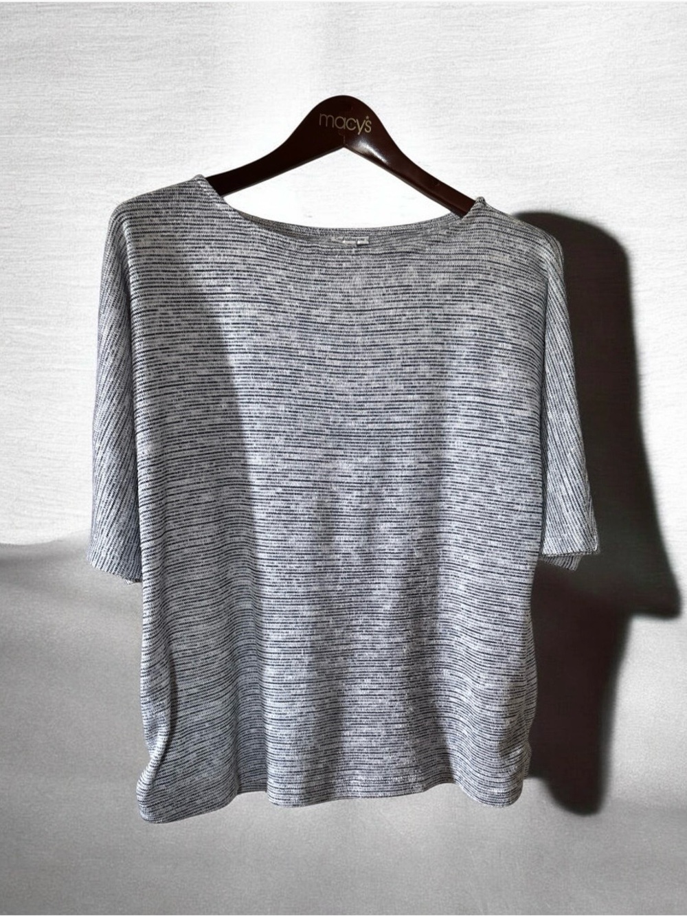 Macy's Gray Marled Short-Sleeve Scoop Neck Top